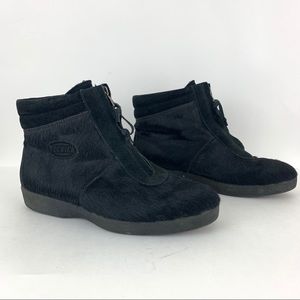 Tecnica Black Pony Hair Black Zip Front Ankle Boot